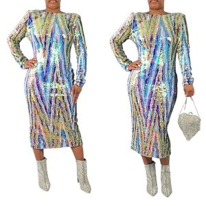 Dress the Population Emery Long Sleeve Sequin Opal Multi Dress
